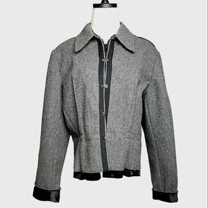 Vintage Firuze Fitted Wool Jacket XL Hook & Eye Double Zipper Peplume Quiet Lux